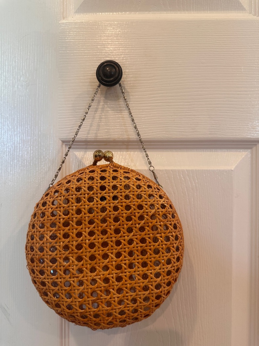 Woven Round Clutch Wristlet in Tan